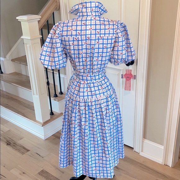 Avara Pinch Sommer Dress Midi Cherry Print Puff Sleeve Cotton New - Picture 6 of 14